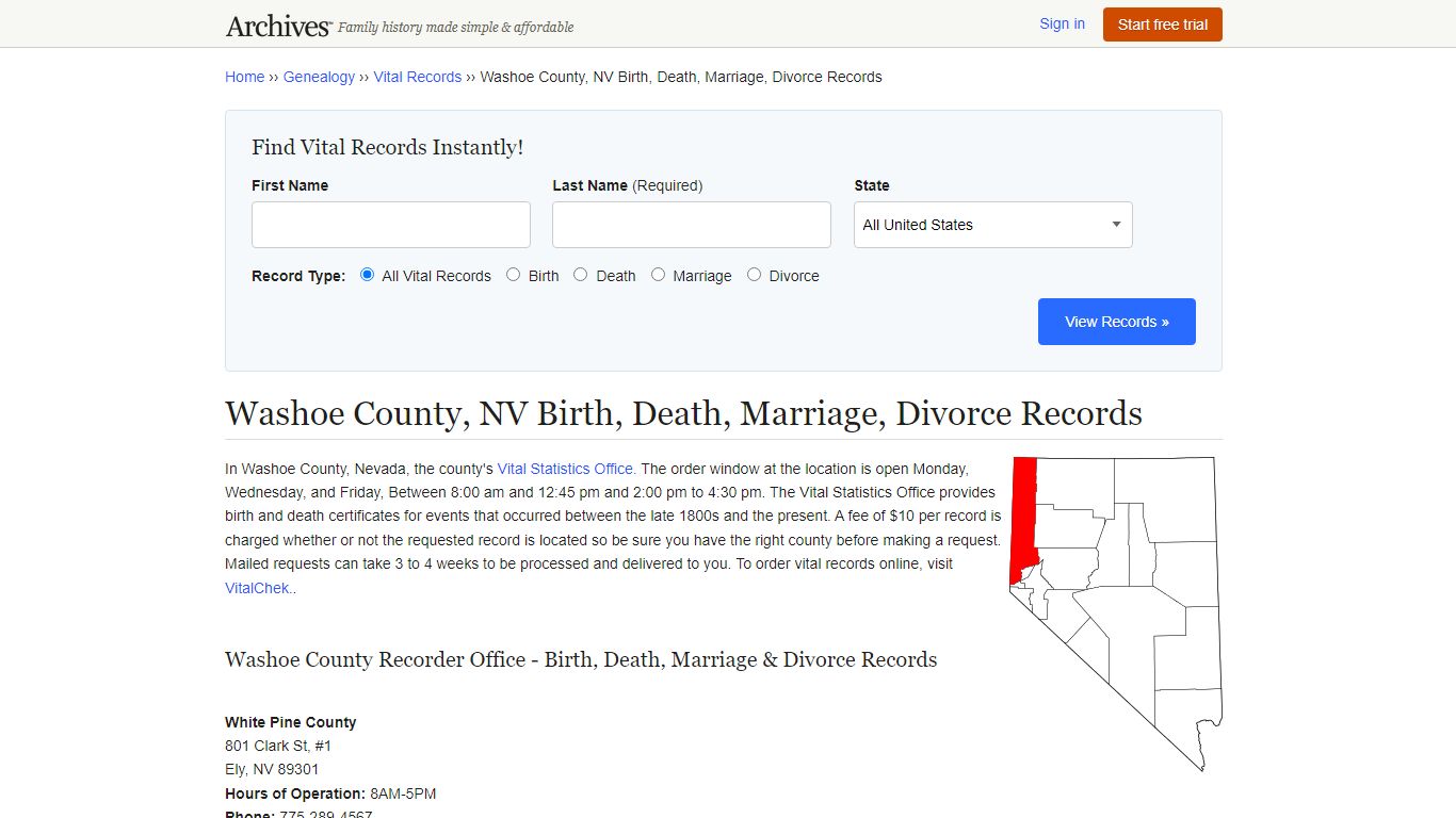 Washoe County, NV Birth, Death, Marriage, Divorce Records - Archives.com